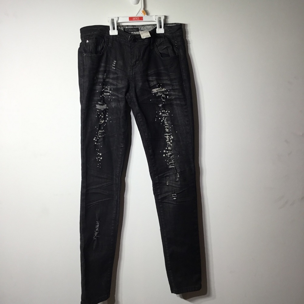 ZD Premium Black Skinny Denim Jean with embellishments NEW